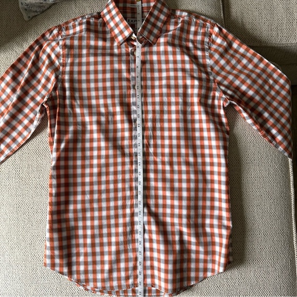 Express Men’s L/S Slim Fit Button Up Orange/white/grey Shirt Size M 15/15.5 - Picture 8 of 8